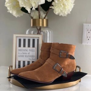 Steve Madden Pointed Toe Chestnut Bootie with buckles